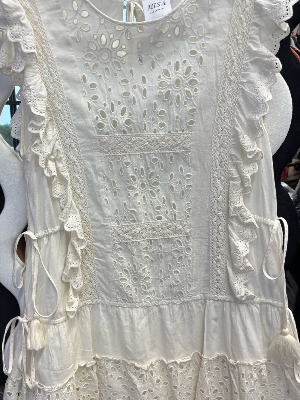 Misa Los Angeles Cream Eyelet Ruffle Tunic Top